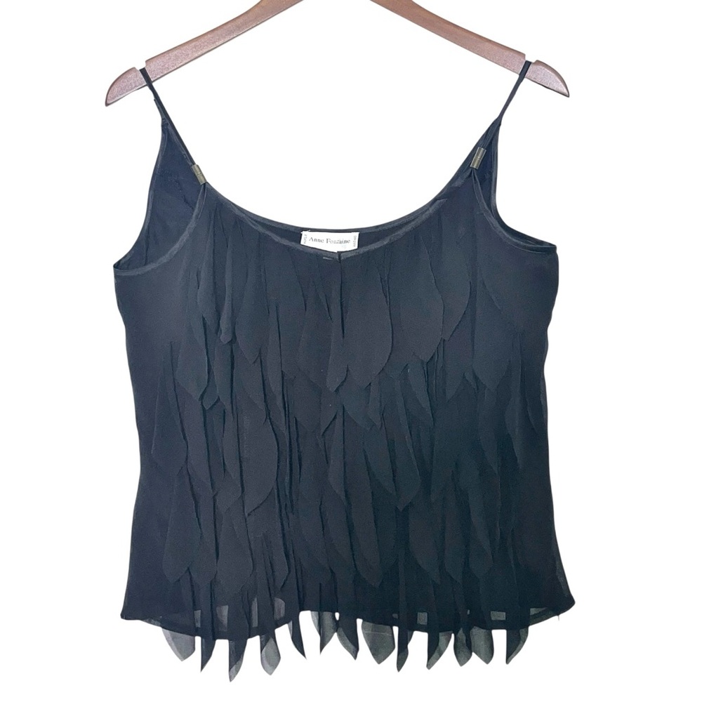 Vintage Anne Fontaine Black Petal Fringe Camisole Tank Top Fairy Whimsigoth